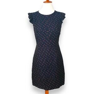 Trina Turk Navy Blue Cap Sleeve Round Neck Polka Dot Mini Dress Size 6